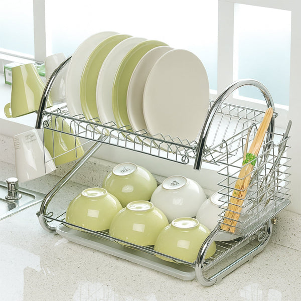 STAINLESS STEEL RECTANGLE DISH DRAINER RACK / BASKET WITH DRIP TRAY