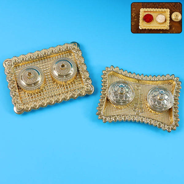 Ornate Rectangular Pooja Tilak Plate - (Mix Design / 1 Pc)
