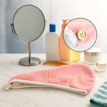 Soft Microfiber Hair Drying Towel Cap with Button Loop (1 Pc)